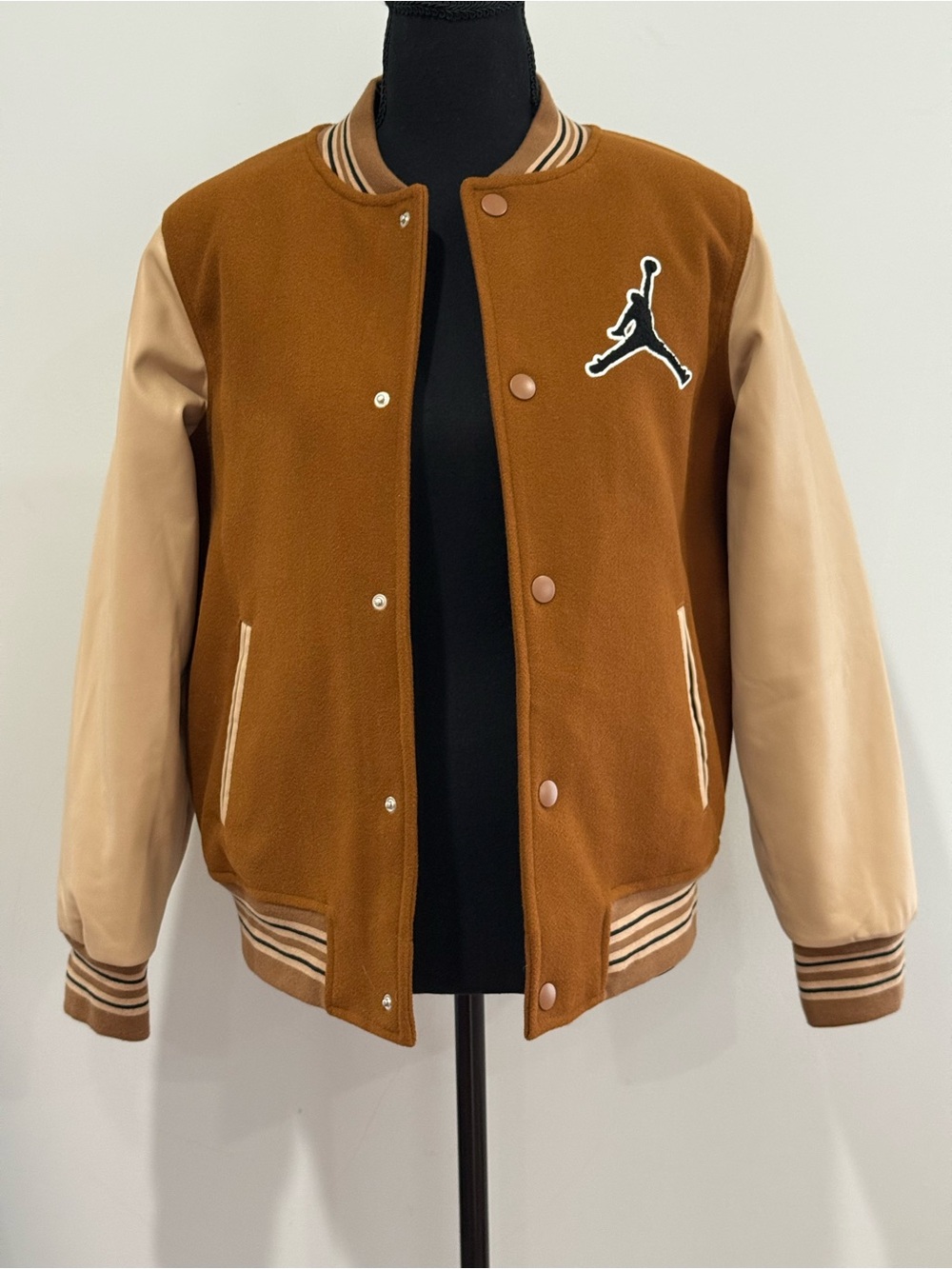 Air Jordan XL (13-15yrs) Brown Varsity Jacket with Cream Sleeves 865